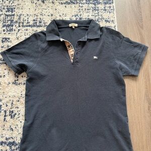 Burberry Navy Polo with Iconic Check Placket